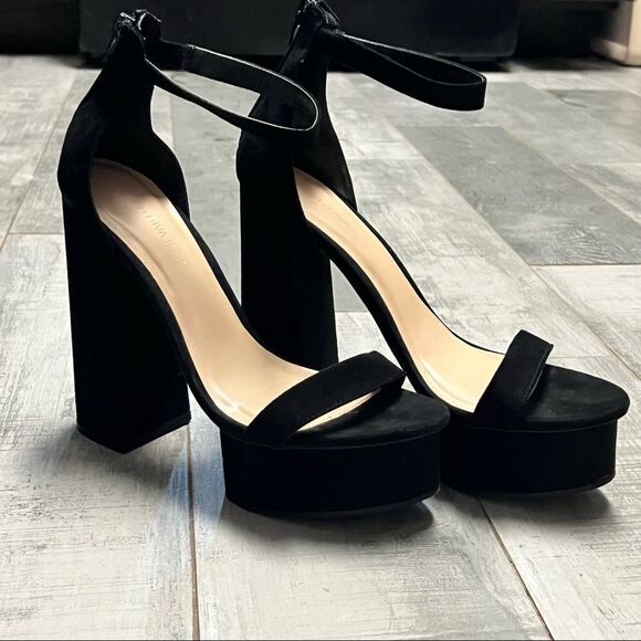70s Platform Sandal Open Toe Ankle Strap Disco Extra Square Toe 6” Heel 10 - Picture 1 of 12